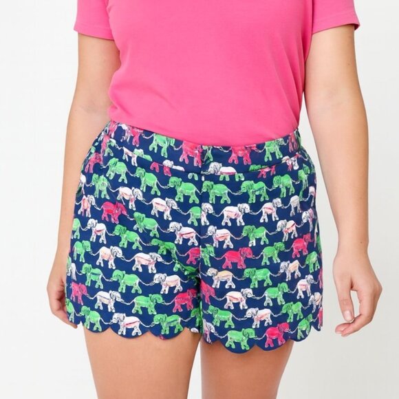 Crown & Ivy Womens Twill Shorts Multicolor Elephant Scalloped Hem Size 10 - Picture 1 of 11